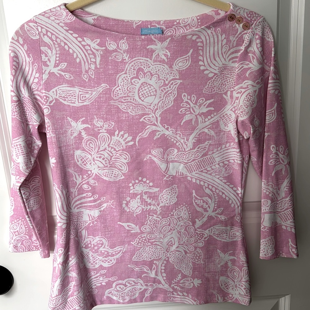 J.mcLaughlin Pink Floral Top 3/4 sleeves sizexs gently loved great condition 🥰